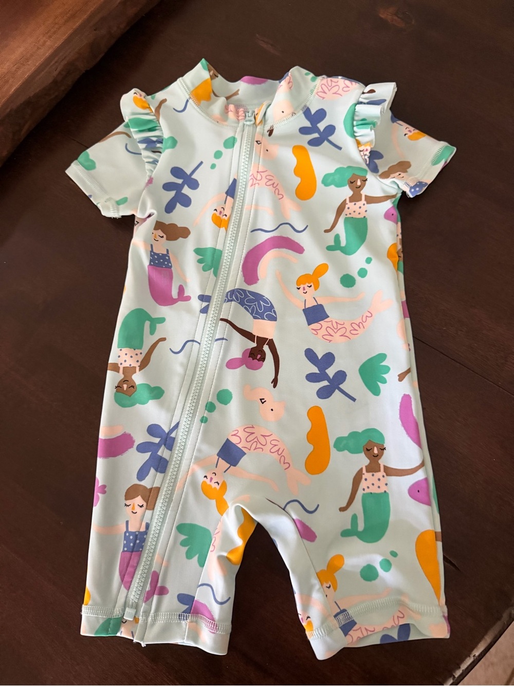 Baby Mermaid Print One-Piece Swimsuit - Pastel Multicolor